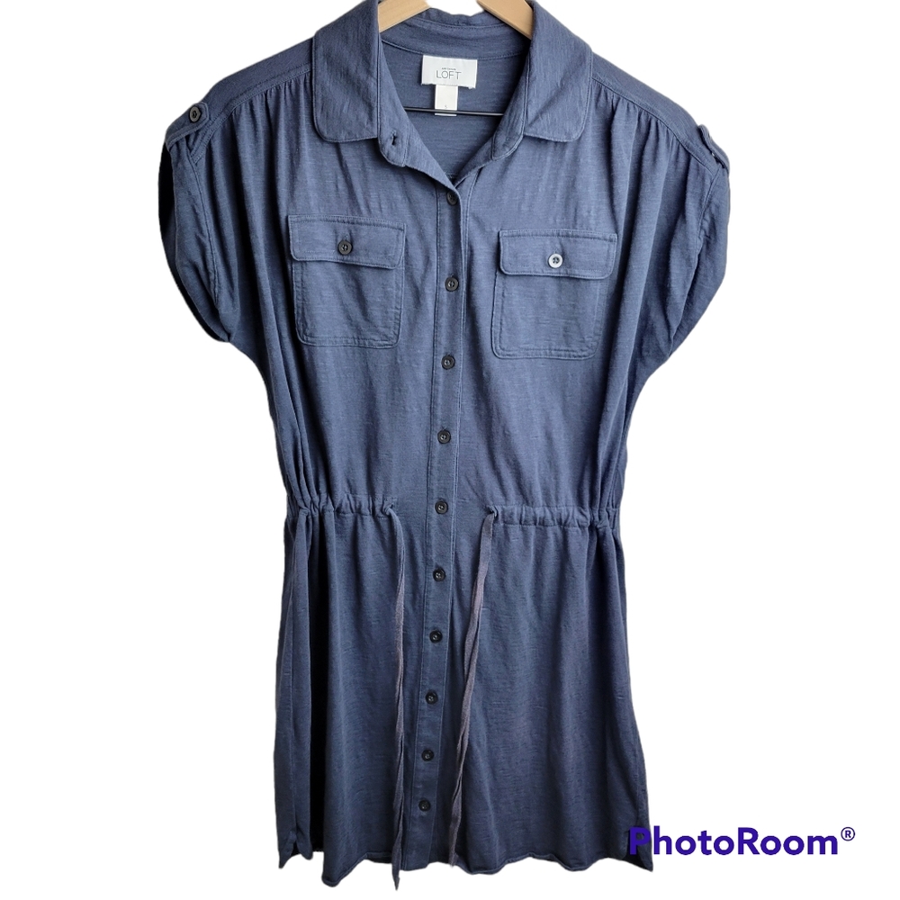 LOFT | Slub Shirtdress Blue T-shirt Dress Womens Small